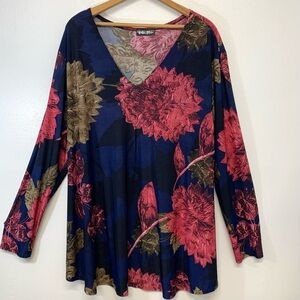 Bella Flore Top Tunic Woman 3X  Dark Floral Stretch Knit Boho‎ Fairy Office USA